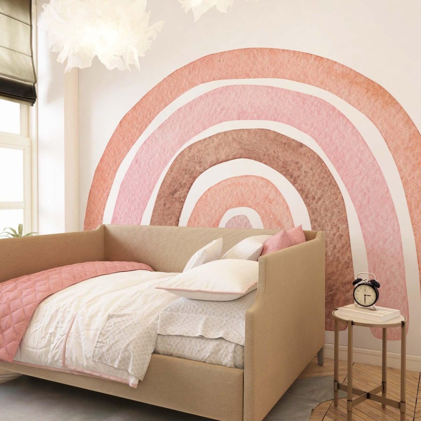 Boho Rainbow Wallpaper Mural in a girls bedroom