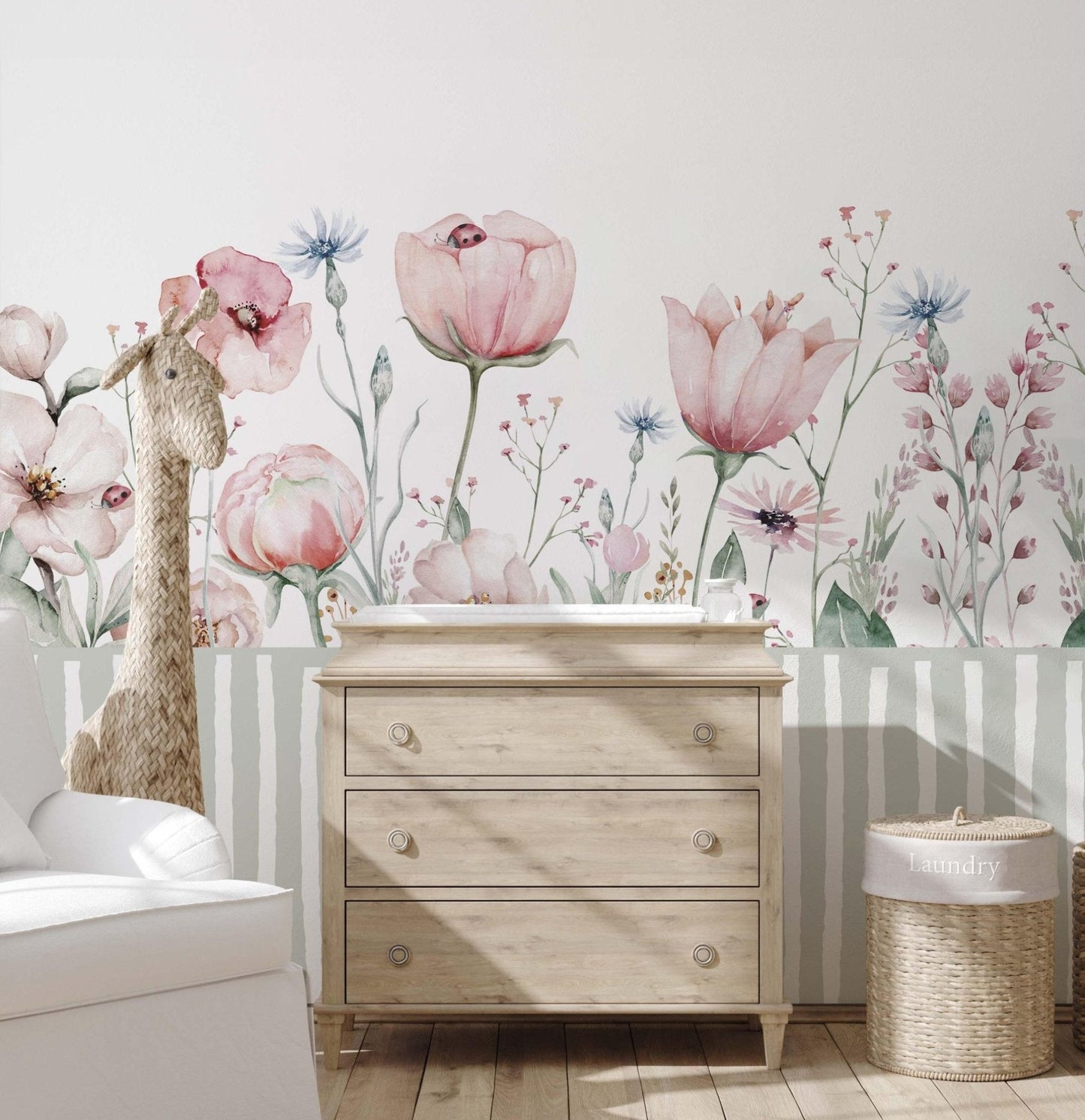 nursery bedroom with floral mural