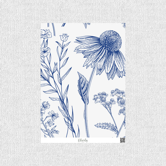 Sample-Blue toile flowers