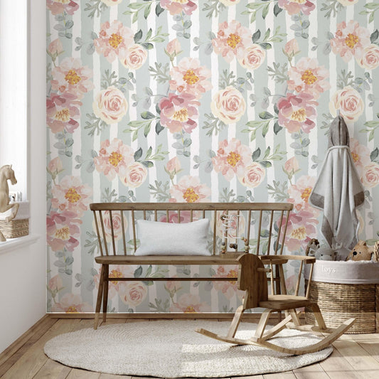 Blush Pink Wallpaper in a nursery bedroom
