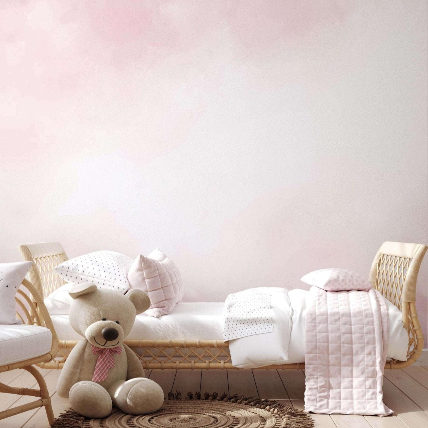 cloudy pink sky wall mural in a gilrs bedroom