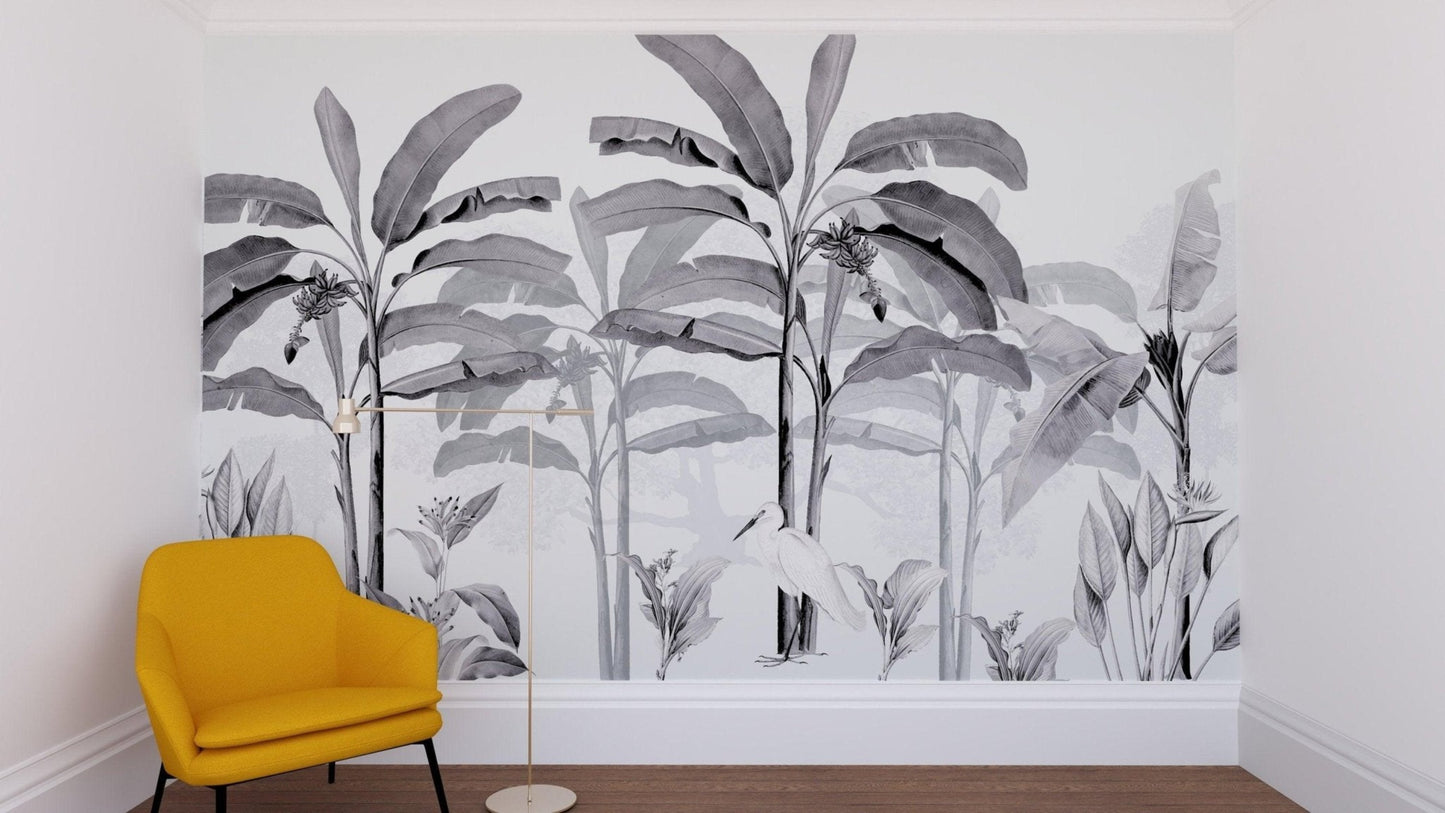 Papel pintado de selva tropical gris