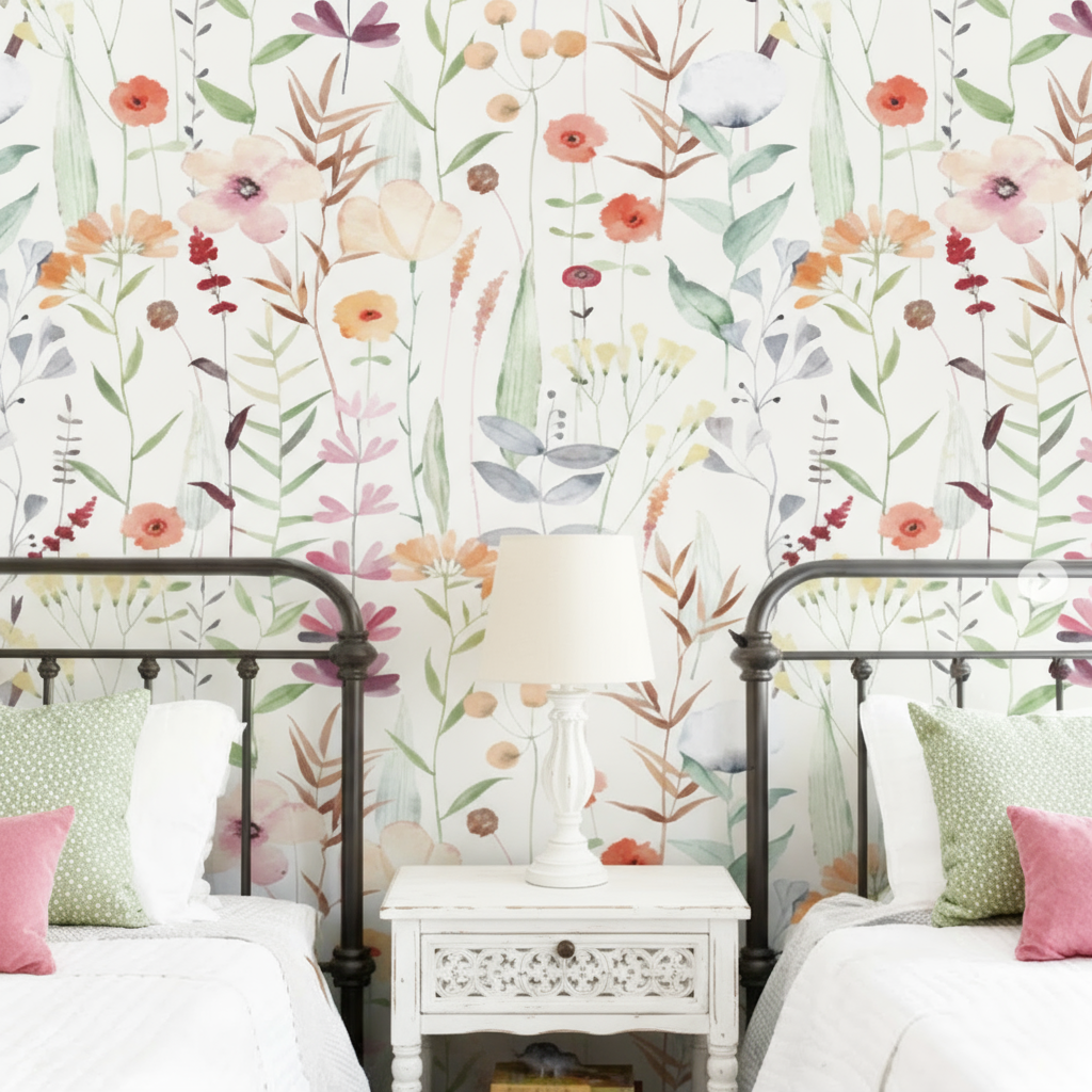Papel pintado estilo William Morris en verde salvia