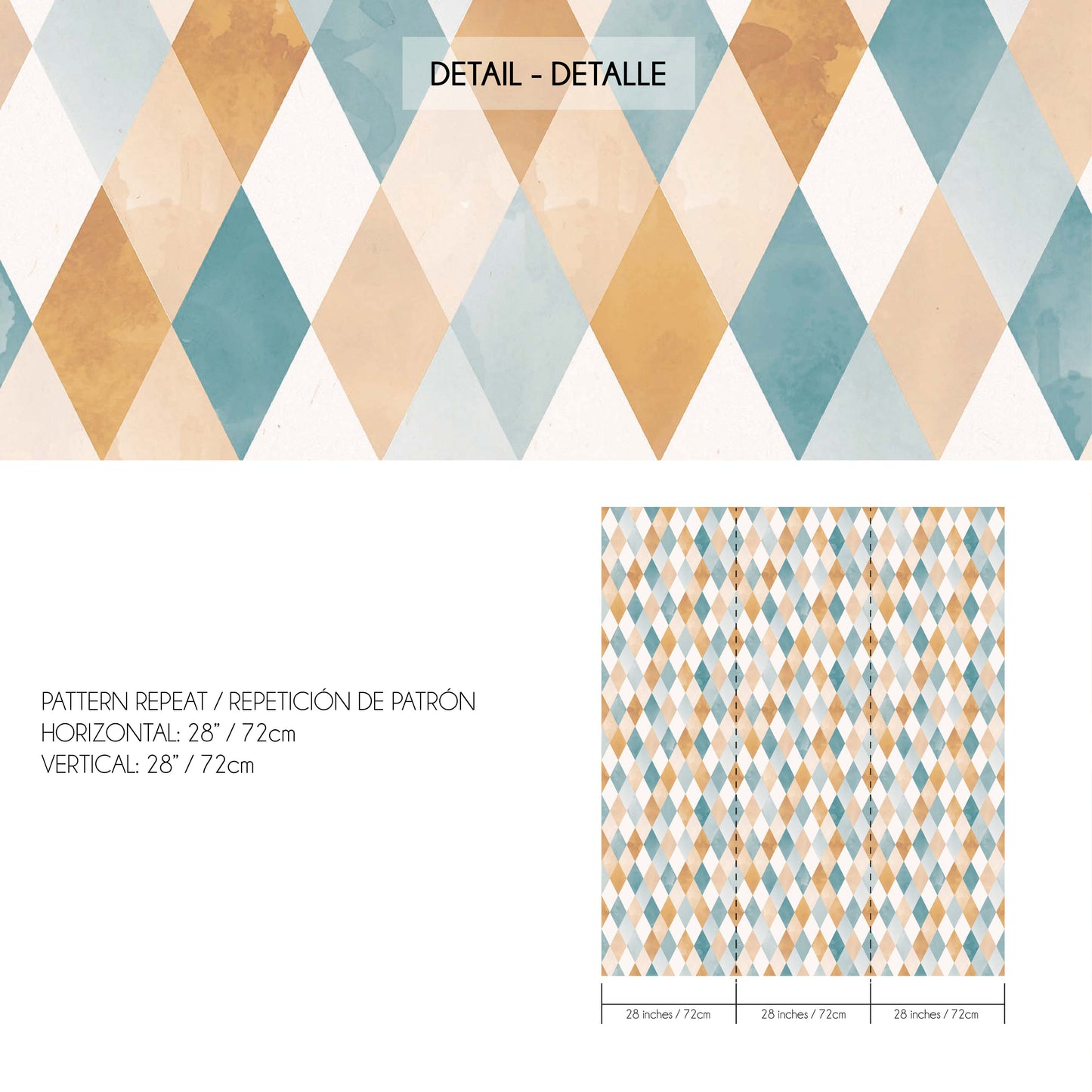 Papel Pintado Rombos Acuarela Ocre y Azul