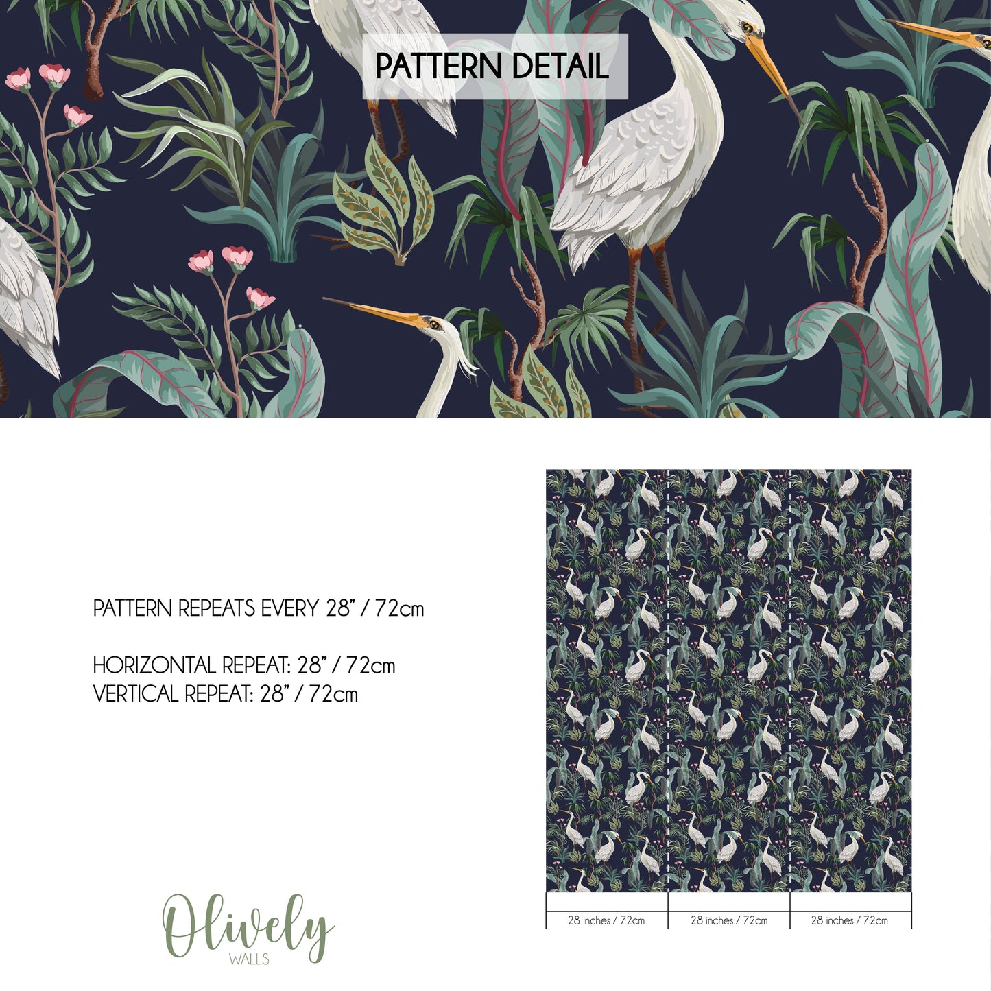 Papel Pintado Garzas y Selva Azul