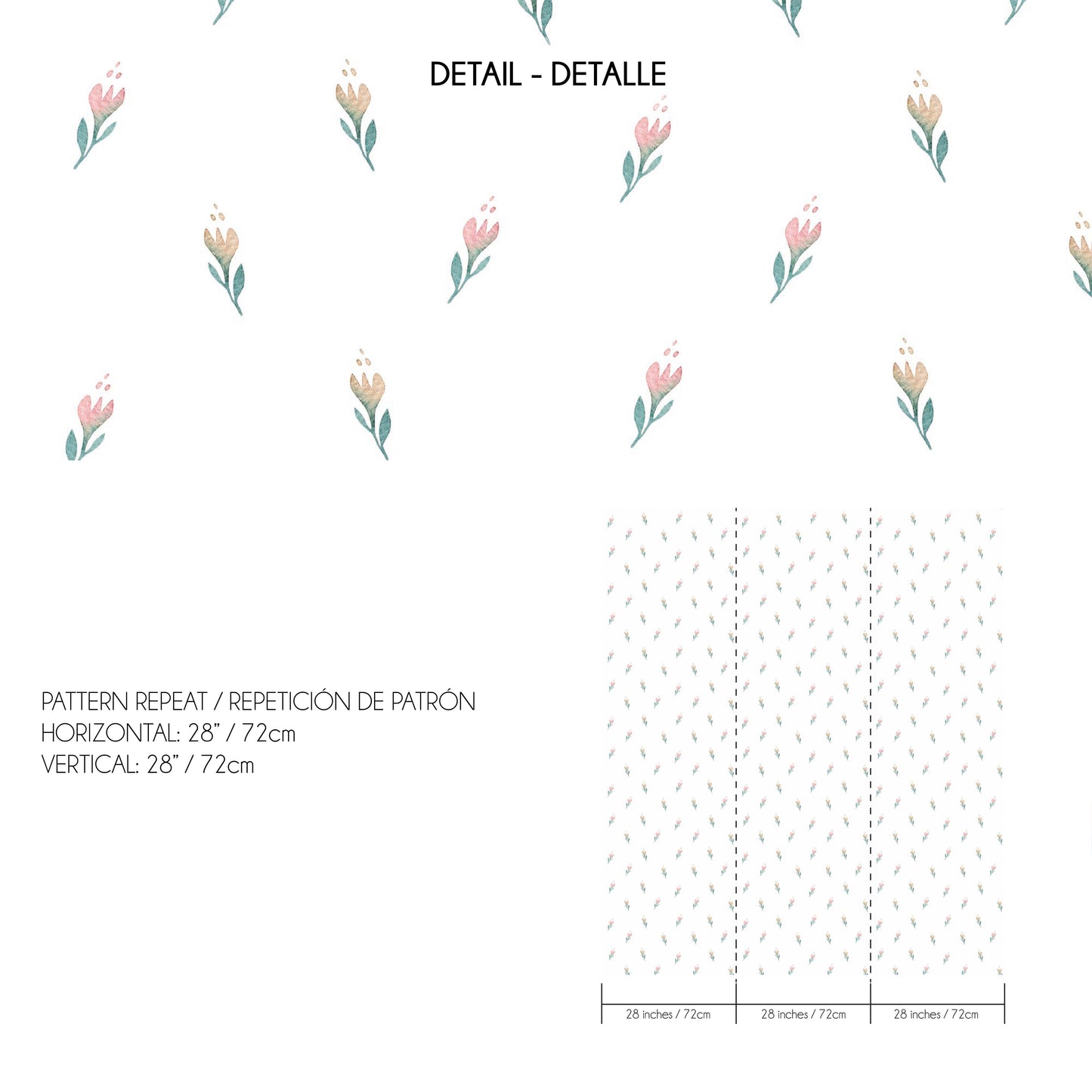 Papel Pintado Tulipanes Acuarela Rosa y Verde