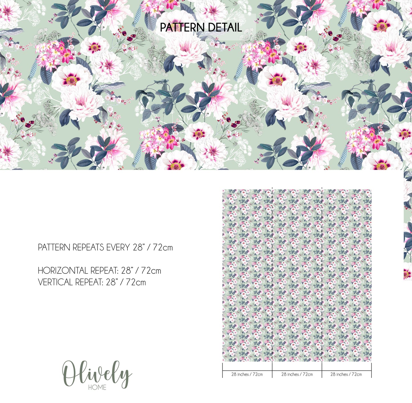 Papel Pintado Floral Rosa y Verde