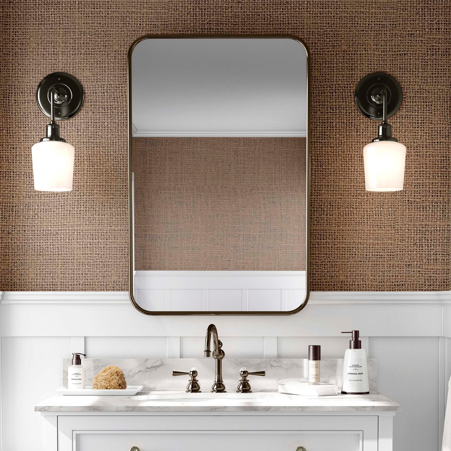 Beige Faux Burlap Grasscloth Wallpaper