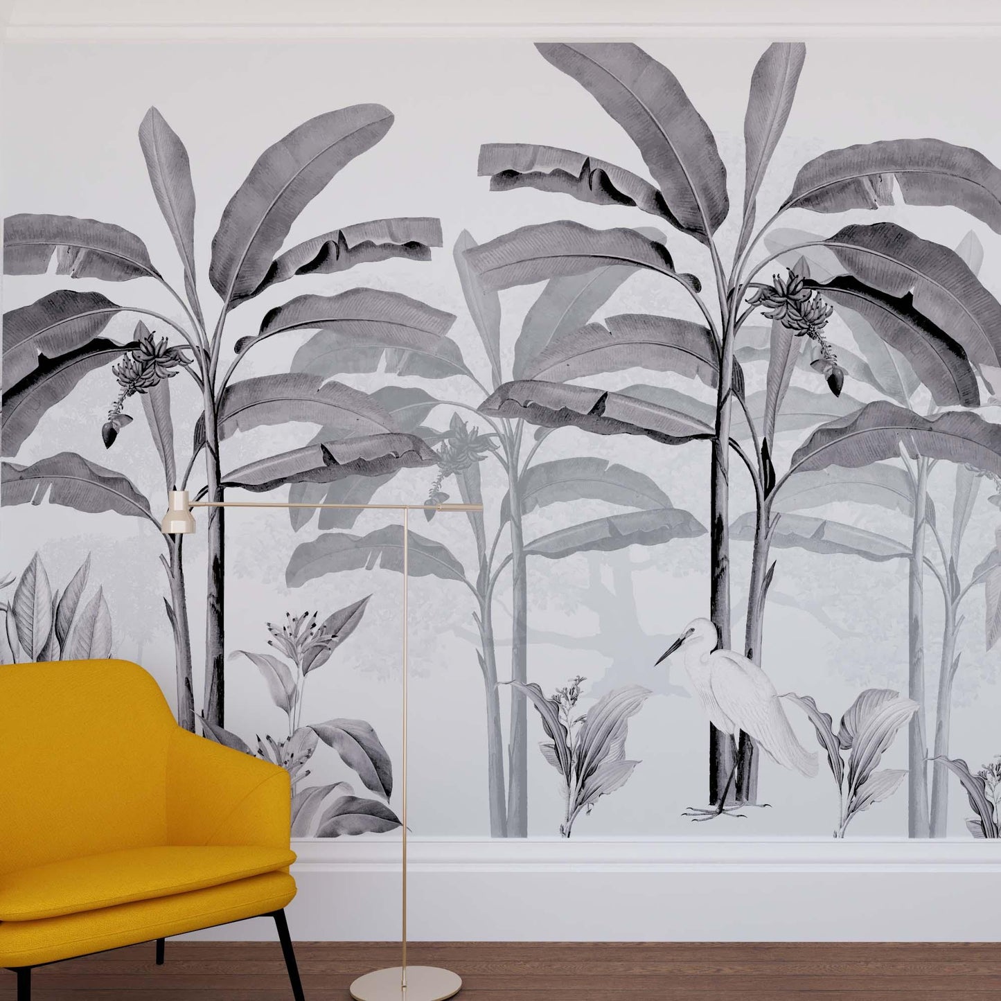 Papel pintado de selva tropical gris