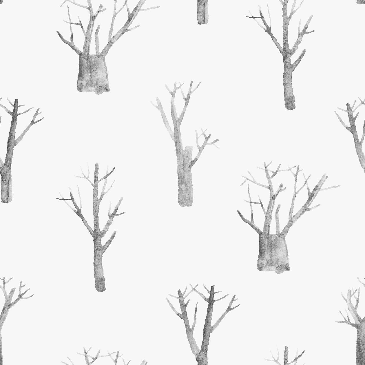 watercolor grey trees wallpaper pattern