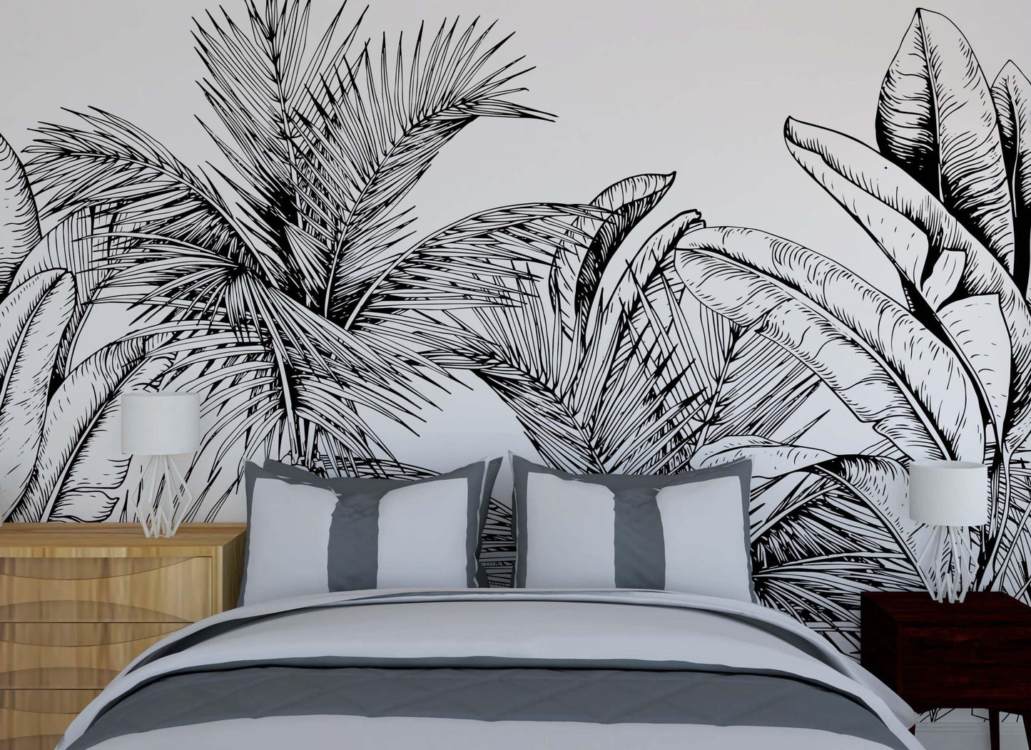 Hojas Tropicales en Blanco y Negro