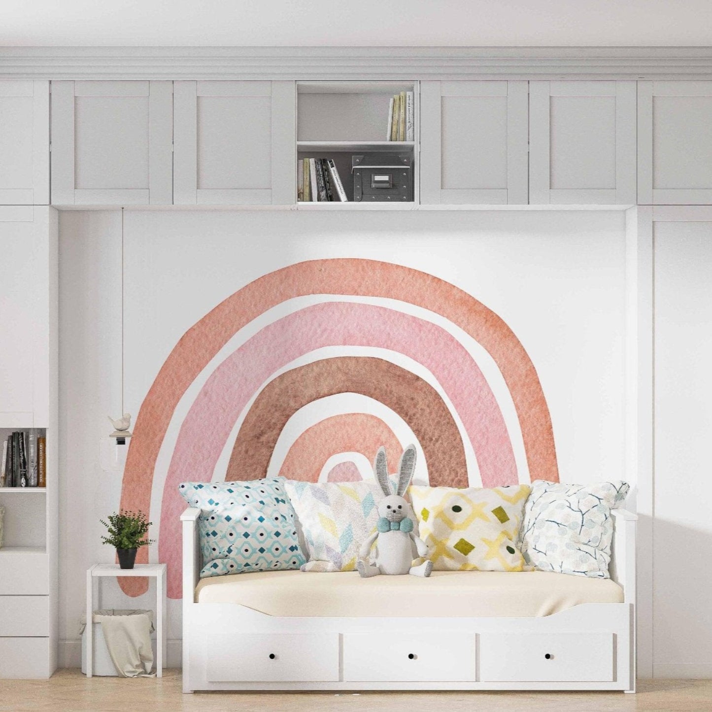 Peel and stick Boho Rainbow Wallpaper Mural for a childrens bedroom decoration