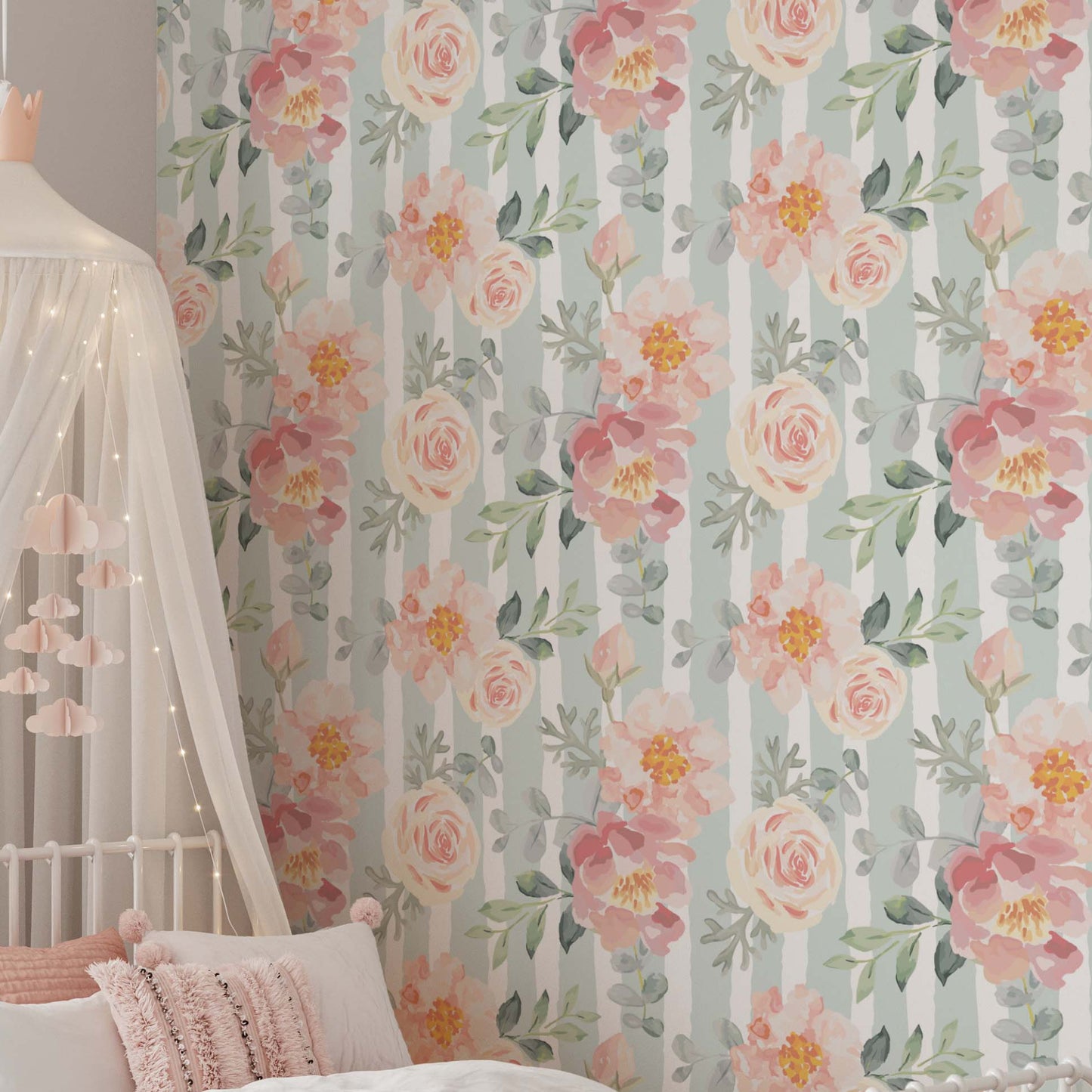 Papel Pintado Rosas y Rayas