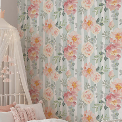 Papel Pintado Rosas y Rayas