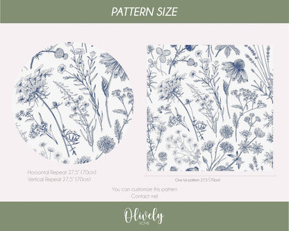 blue flower wallpaper pattern size