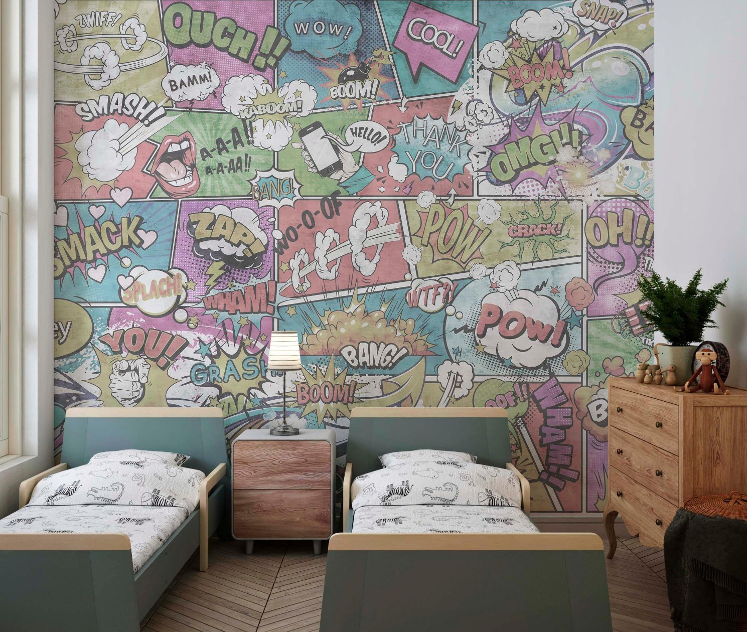Comic Book Pop Art Wallpaper for kids bedroom decor