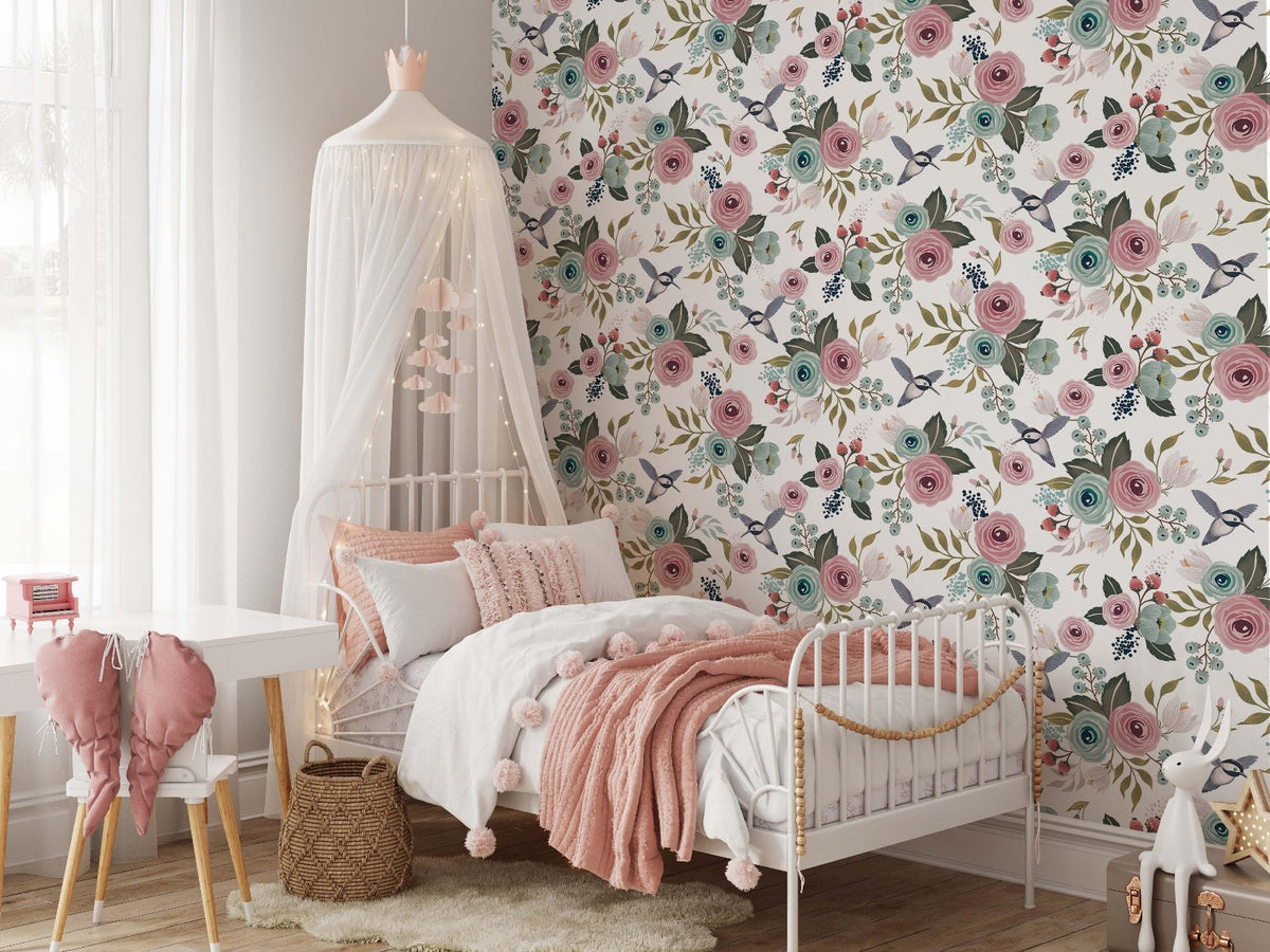 Vintage Floral Wallpaper with Birds | Olively Home