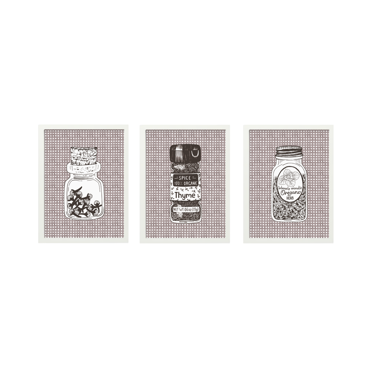 Kitchen Spice Jar Print Set of 3 white frame