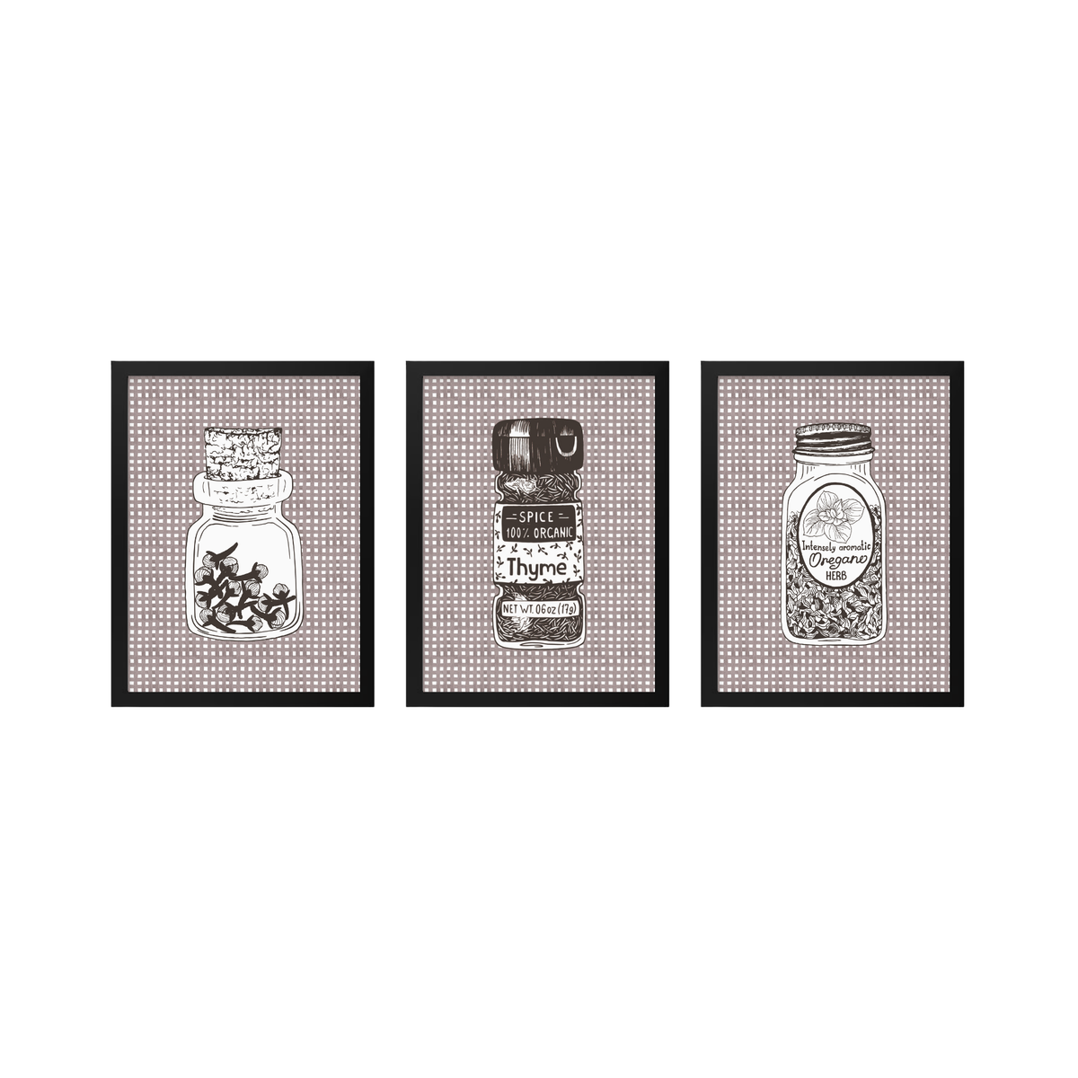 Kitchen Spice Jar Print Set of 3 black frame