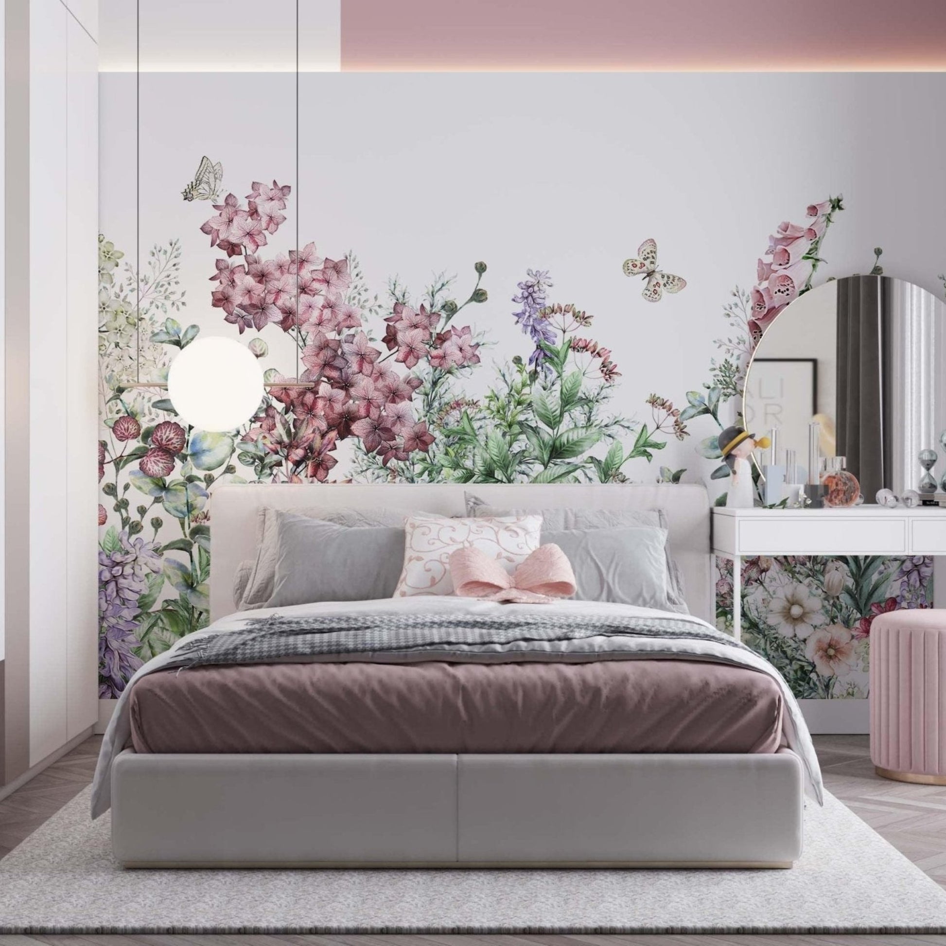 Master bedroom with wild flowers mural