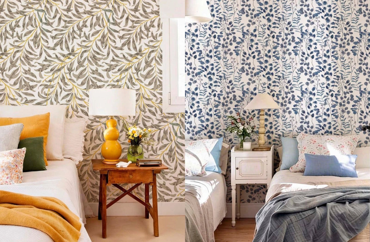 Bright interior with decorative wallpaper