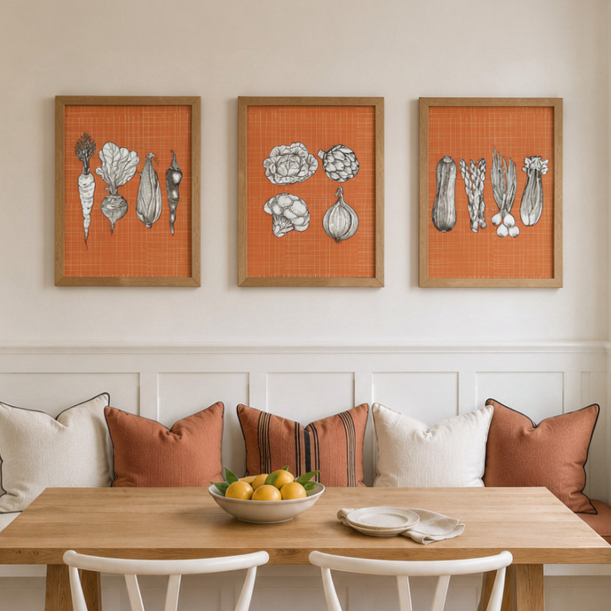 Vegetable_Kitchen_Print_Set_of_3_with_wood_frame_in_a_farmhouse  style dining_room