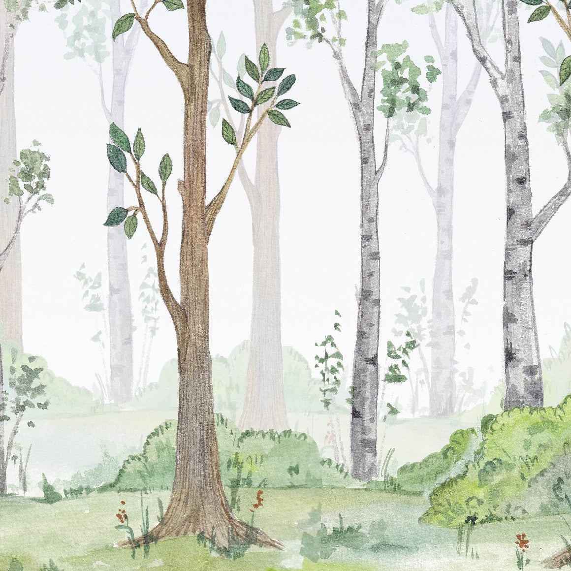 Watercolor Forest Wallpaper Mural detail
