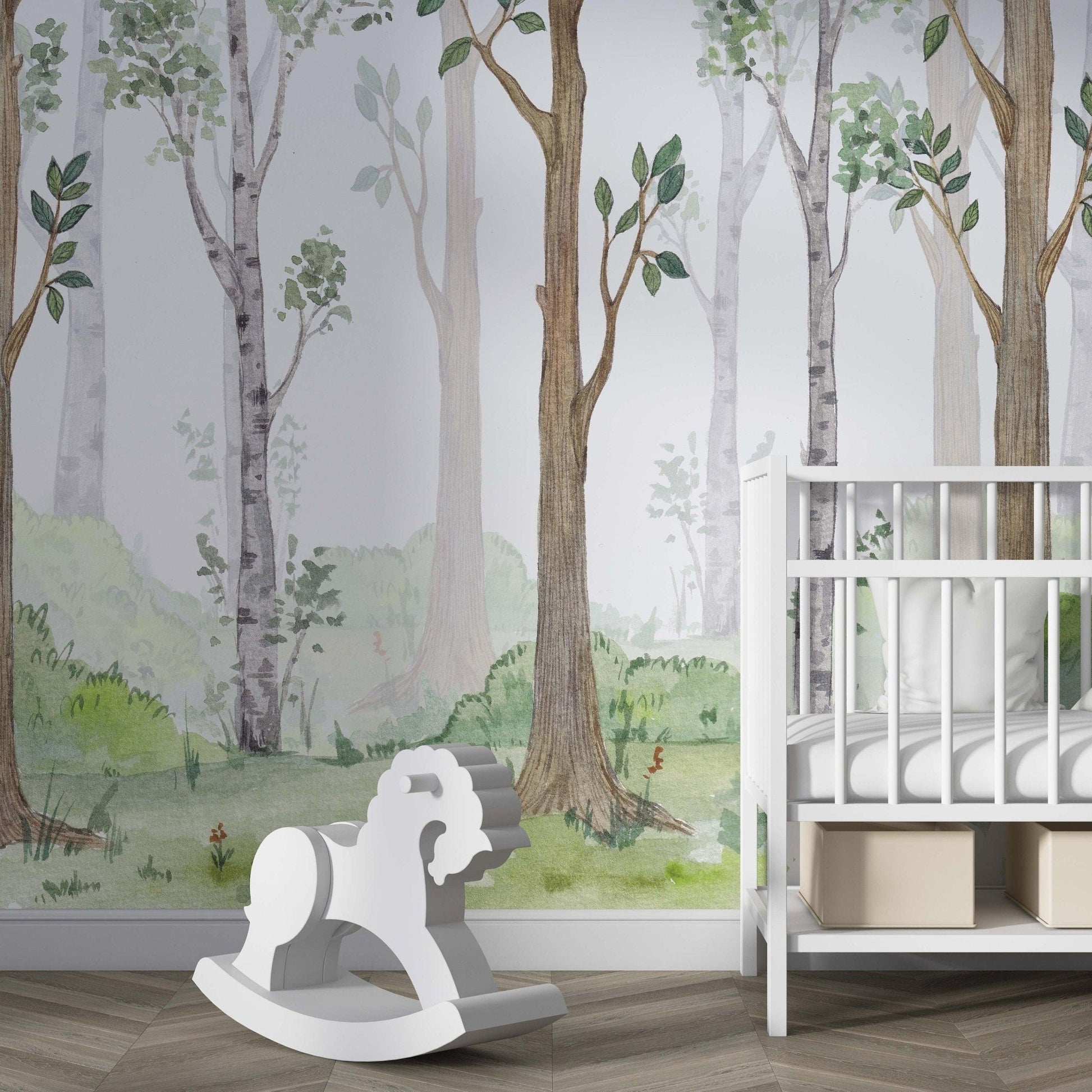 Watercolor Forest Wallpaper Mural in nursery