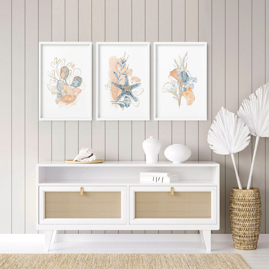 Beach theme decor wall art | Set of 3 wall art prints