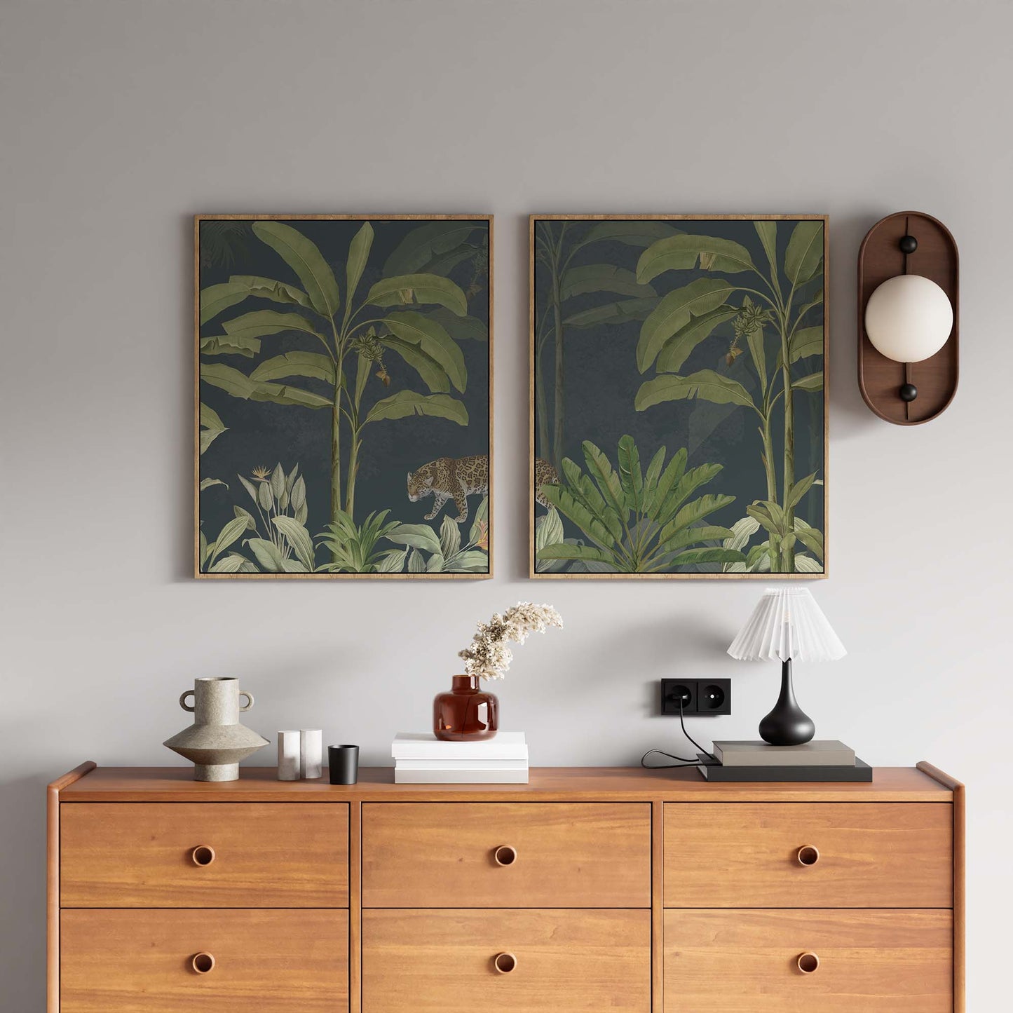 bedroom_set_of_2_tropical_wall_art in a master bedroom