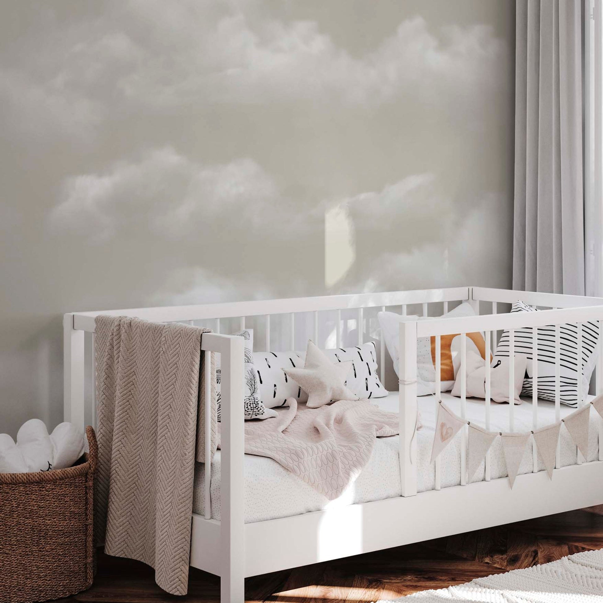 Beige cloudy sky mural wallpaper for nursery or bedroom walls