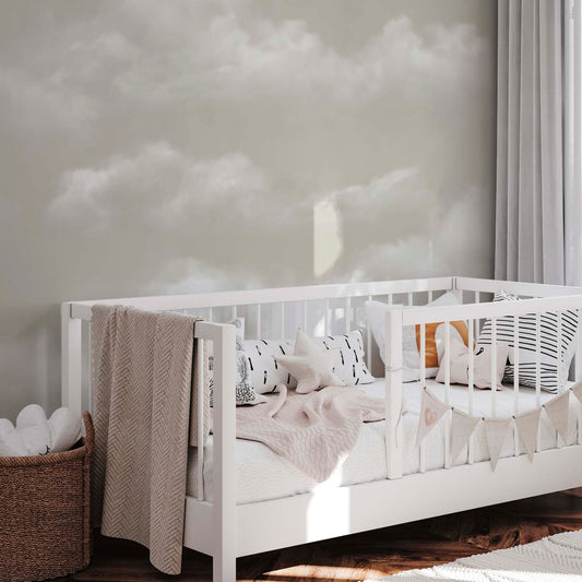 Beige cloudy sky mural wallpaper for nursery or bedroom walls