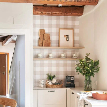 cat-615198490952 beige_checkered_wallpaper_in_farmhouse_kitchen