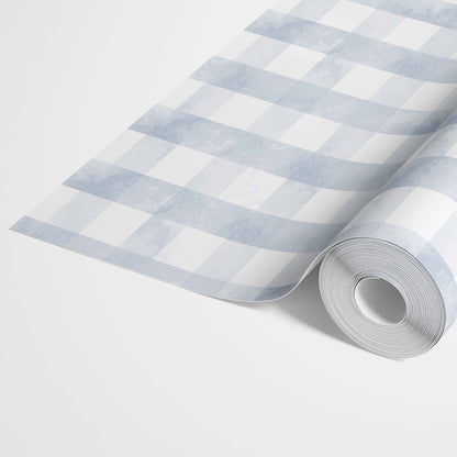 Blue Grey Gingham Wallpaper