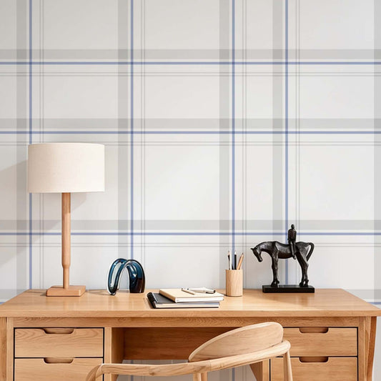 cat-610804433224 Home study with safari wallpaper, vintage desk and floor-to-ceiling bookcase
