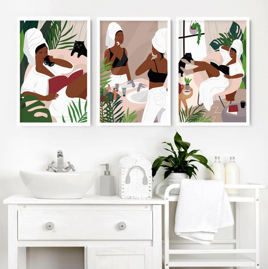 Bathroom art for walls | set of 3 Bohemian wall art