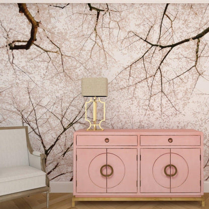 Pink cherry blossom wallpaper in lounge