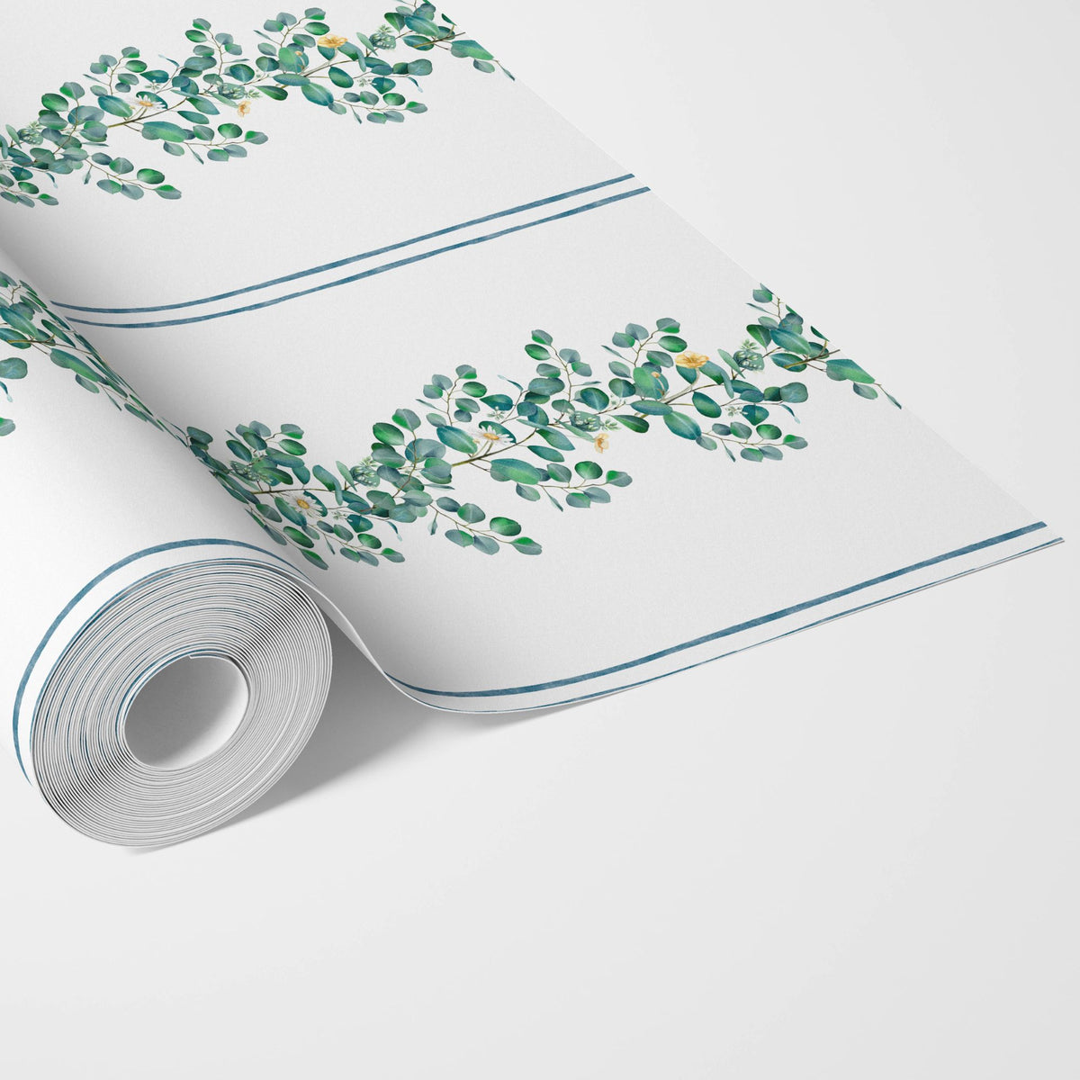 Papel Pintado Rayas Eucalipto y Margaritas