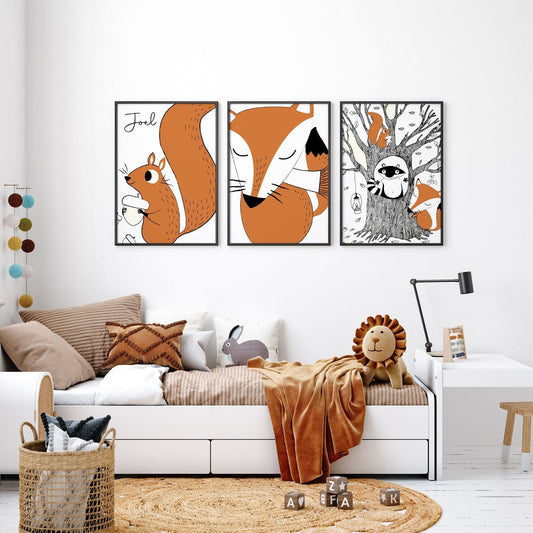 Fox prints for Woodland Nursery wall decor | set of 3 wall art prints