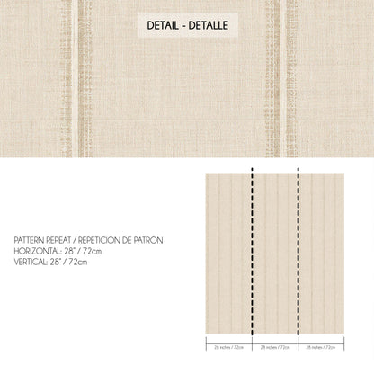 French Linen Stripe wallpaper pattern size and close-up, beige linen texture with subtle oat and cream stripes