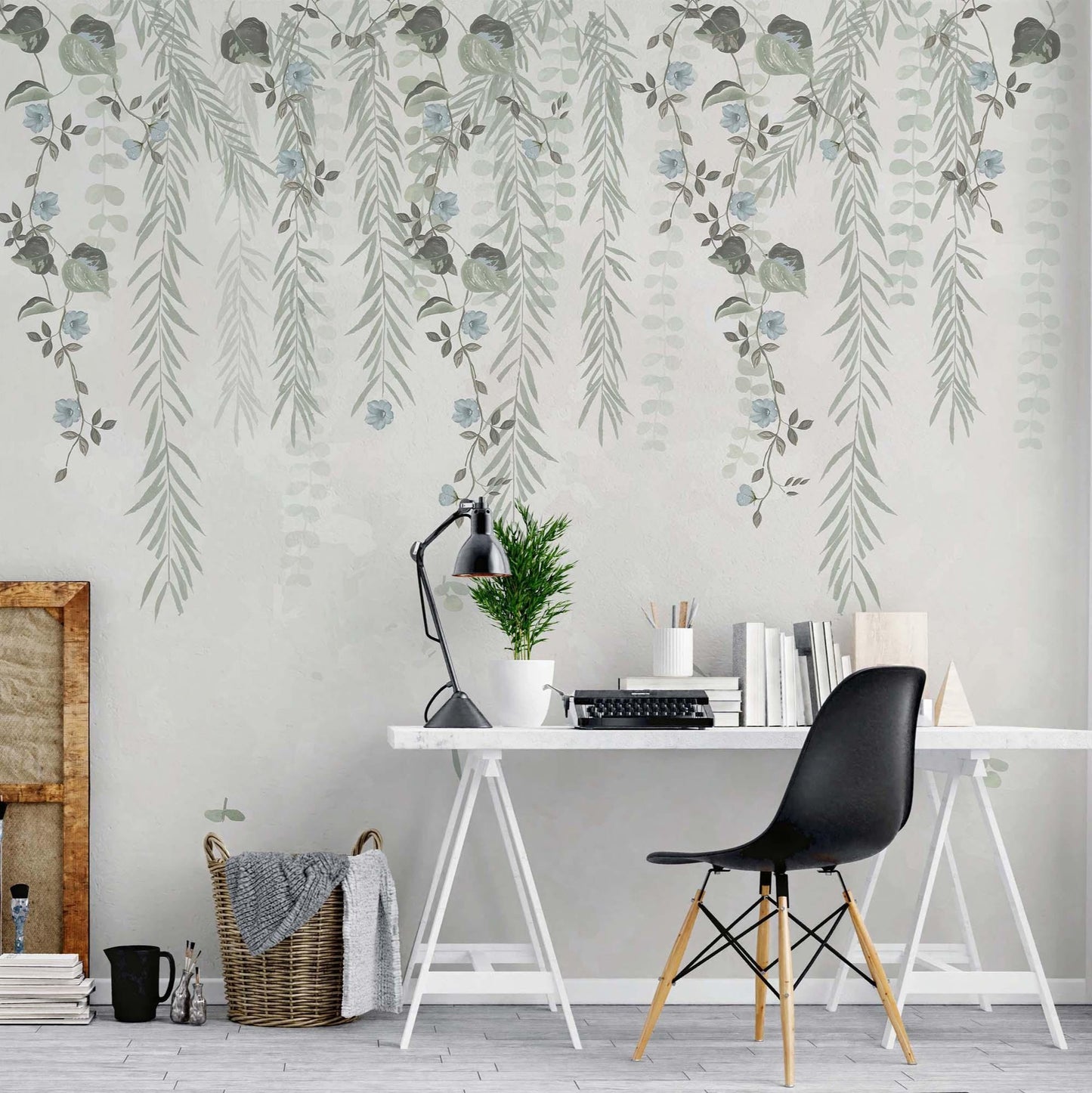 hanging leaves wallpaper mural in office