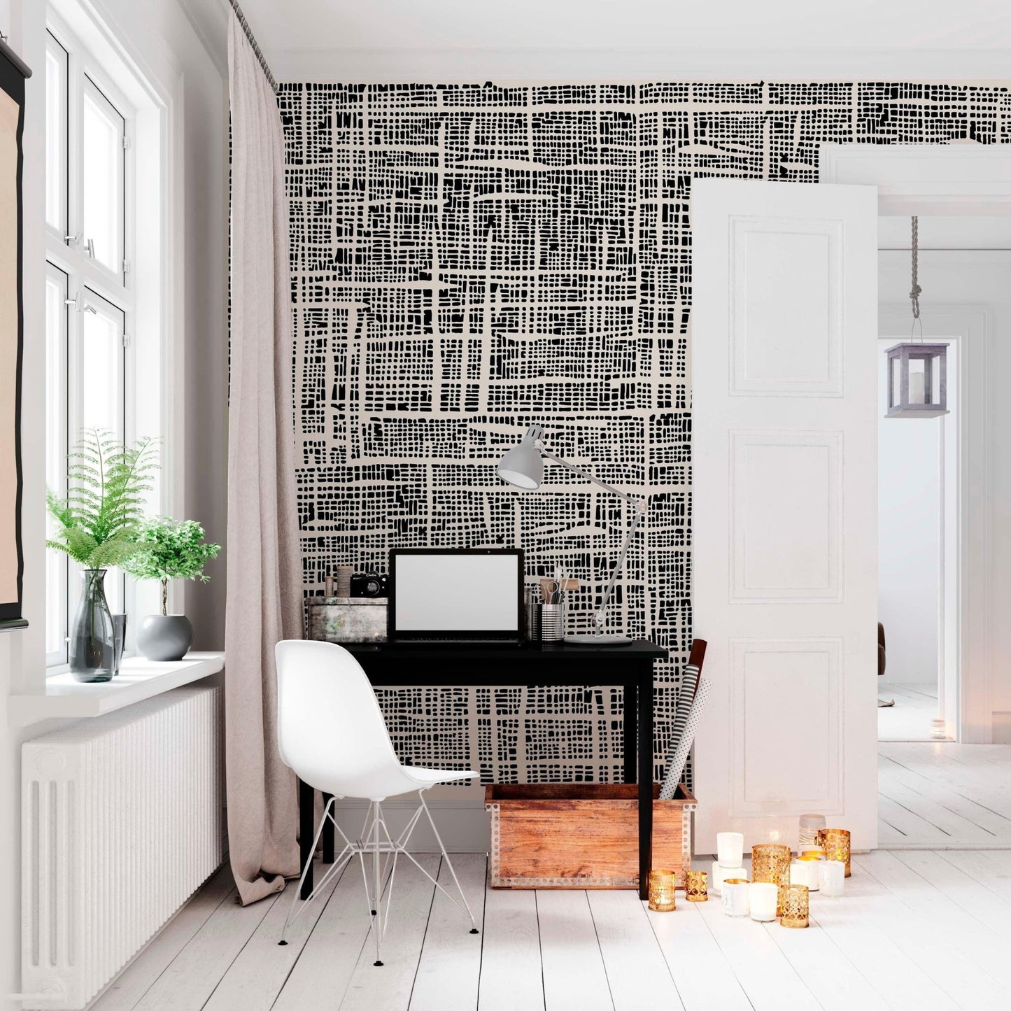 Black and beige Plaid wallpaper for and office decor