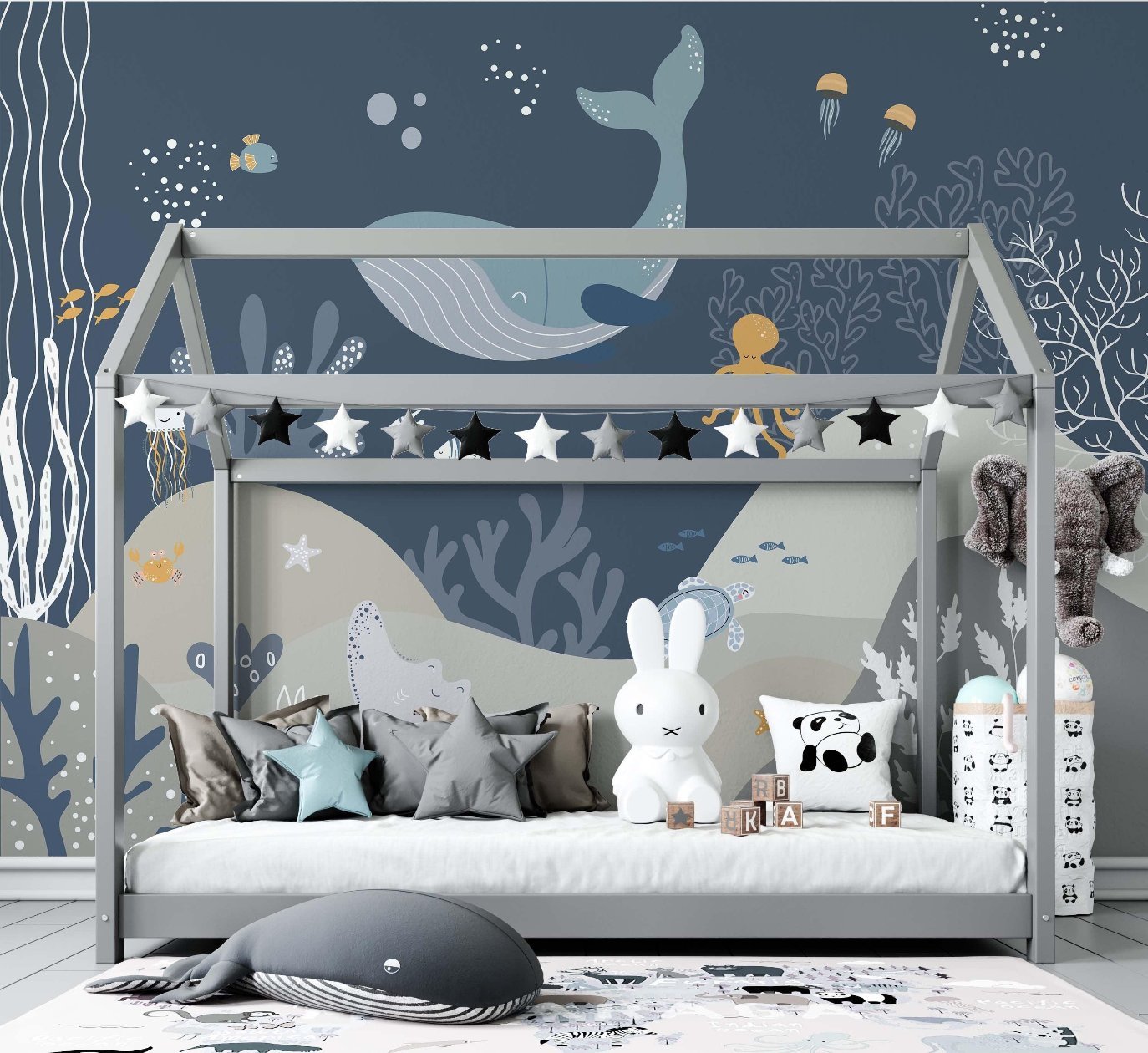 decorate your kids bedroom with our Blue Whale Underwater wallpaper Mural