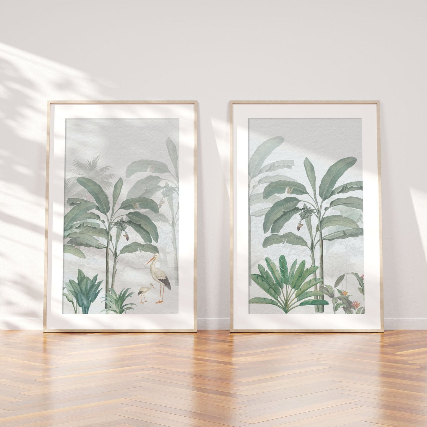 jungle tropical print set of 2 with wood frames