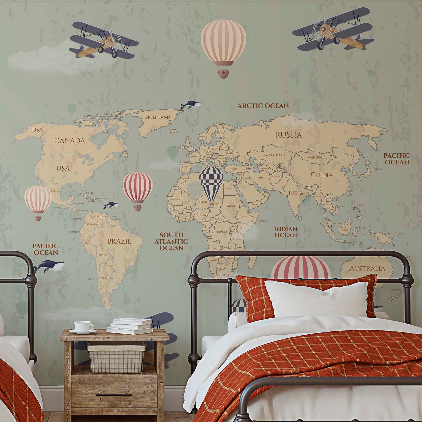 kids_bedroom_with_a_vintage map_wallpaper_mural