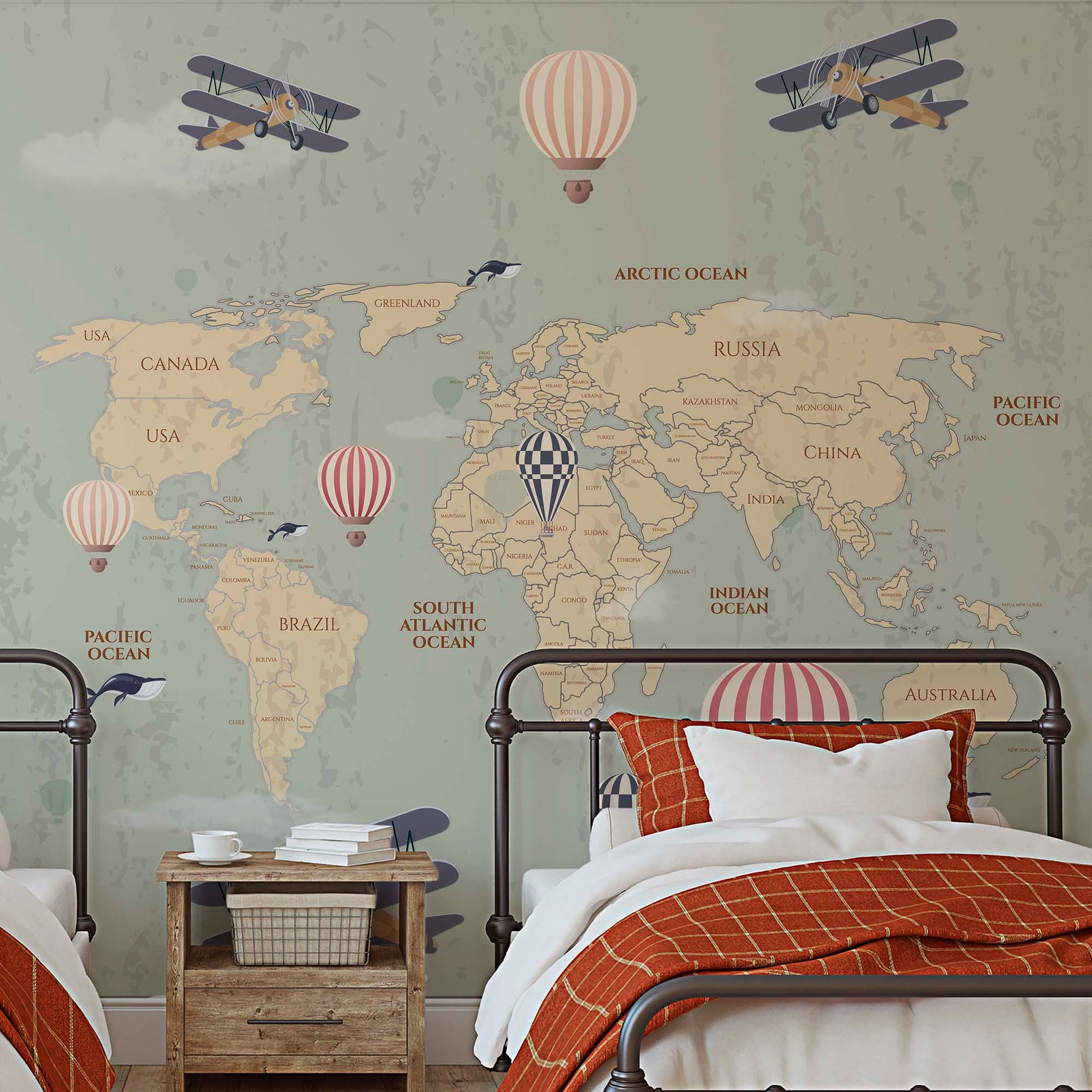 kids_bedroom_with_a_vintage map_wallpaper_mural