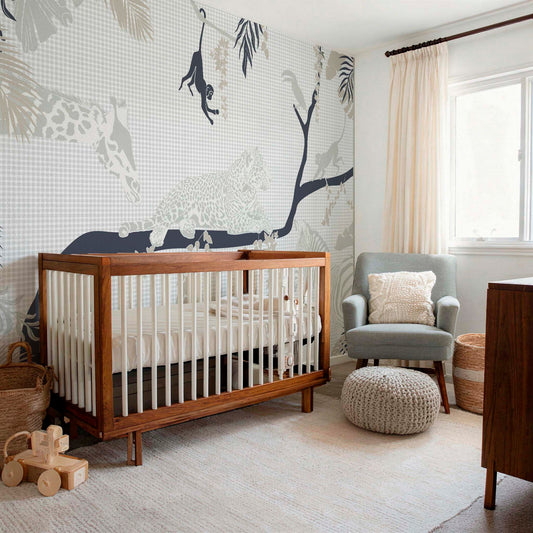 Savanna Animals Wallpaper Mural with Soft Checkered Background