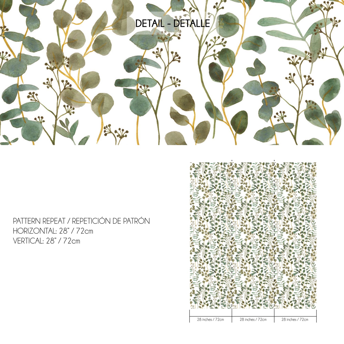 Papel pintado eucalipto acuarela verde