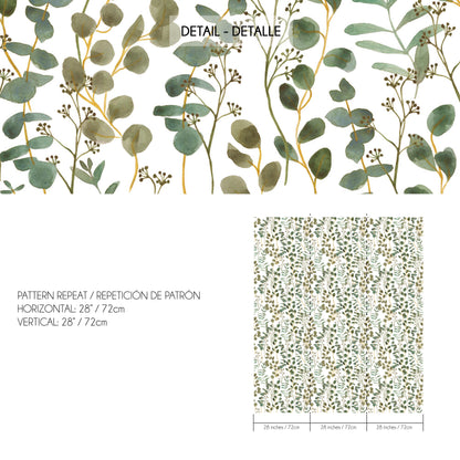 Papel pintado eucalipto acuarela verde