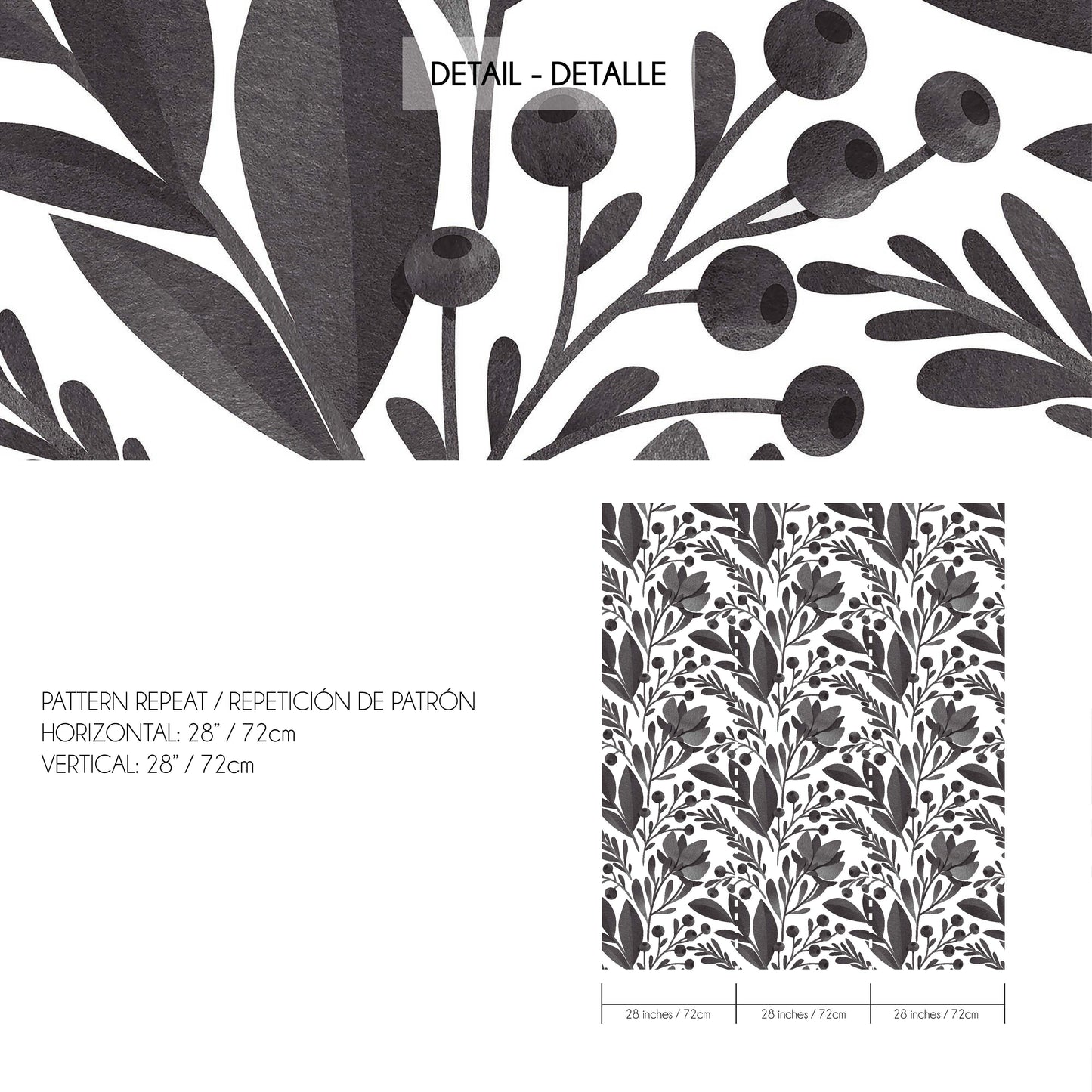 Papel pintado de hojas y bayas en gris acuarela